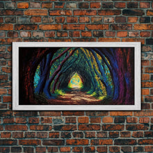 Load image into Gallery viewer, The Path through The Trees, Fantasy Art, Framed Canvas Print, RPG concept Art, Magical glowing forest

