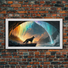 Load image into Gallery viewer, Fenrir, Mythological Wolf, With Bifrost. Norse Mythology Fantasy Art, Framed Canvas Print, Nordic Art
