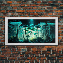 Carregar imagem no visualizador da galeria, The Forest Floor, Framed Canvas Print, Glowing Mushrooms, Bioluminescent Mushroom Art, Color fantasy wall art
