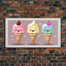 Load image into Gallery viewer, Ice Cream Wall Art, Framed Canvas Print, Cute Kawaii Art, Anime Style Wall Art, Ice Cream Parlor Art, Ice Cream Shop
