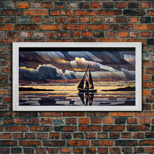 Carregar imagem no visualizador da galeria, Art Deco Stained Glass Sail Boat Wall Art | Framed Canvas Print | Nautical Art | Seascape Art | Beach House Decor
