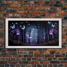Carregar imagem no visualizador da galeria, Glowing Butterflies, Framed Canvas Print, Fantasy Decor, High Fantasy Canvas Art, Fairy Forest
