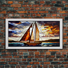 Carregar imagem no visualizador da galeria, Art Deco Stained Glass Sail Boat Wall Art | Framed Canvas Print | Nautical Art | Seascape Art | Beach House Decor
