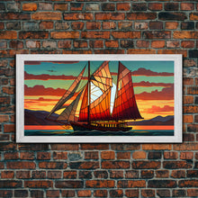 Carregar imagem no visualizador da galeria, Art Deco Stained Glass Sail Boat Wall Art | Framed Canvas Print | Nautical Art | Seascape Art | Beach House Decor
