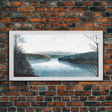 Load image into Gallery viewer, Blue Lake Art | Framed Canvas Print | Blue Lake Painting | Lake House Decor | Guest Room Landscape Painting | Detroit Lake Painting

