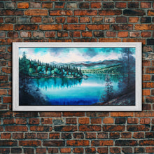 Load image into Gallery viewer, Blue Lake Art | Framed Canvas Print | Blue Lake Painting | Oregon Lake House Decor | Guest Room Landscape Painting | Cascade Lakes Painting
