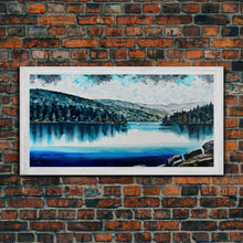 Load image into Gallery viewer, Blue Lake Art | Framed Canvas Print | Blue Lake Painting | Oregon Lake House Decor | Guest Room Landscape Painting | Diamond Lake Painting
