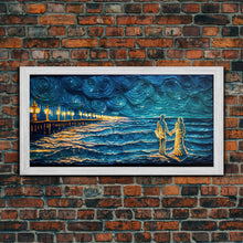 Load image into Gallery viewer, Couple Standing On The Beach, Abstract Art, Framed Canvas Print, Wood Framed Wall Art, Gift For Couples, Gift, Van Gogh Style Art

