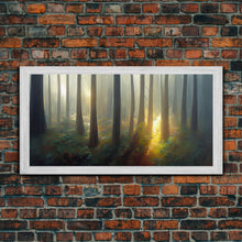 Load image into Gallery viewer, Canvas print of a forest floor at golden hour, watercolor painting print, cool living room or guest room wall art
