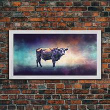Carregar imagem no visualizador da galeria, Bull Wall Art, Animal Wall Art, Nature Art, Minimalist Art, Panoramic Wall Decor, Canvas Print, Wall Art, Framed Canvas Art
