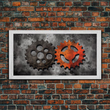 Load image into Gallery viewer, Gears Wall Art, Mechanical Design Wall Decor, Steampunk Art, Red Black, Panoramic Wall Decor, Canvas Print, Wall Art, Framed Canvas Art

