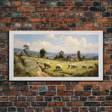 Load image into Gallery viewer, Countryside Painting, Sheep Wall Art, Farm Animals, Farm Art, Panoramic Art, Wall Art, Canvas Art, Landscape Art, Farmhouse Wall Art
