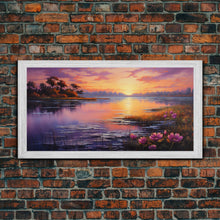 Carregar imagem no visualizador da galeria, Beautiful Lake At Sunset, Framed Canvas Print, Landscape Oil Painting Print, Lakehouse Art, Lake Art, Lake House Decor, Nature Art
