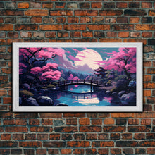 Load image into Gallery viewer, Japanese Art- Wabi Sabi Style Japanese Synthwave Pagoda, Game Room Art, Framed Canvas Print, Framed Art, Framed Painting, Retro Aesthetic
