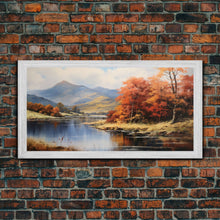 Carregar imagem no visualizador da galeria, Autumn By The Lake, Framed Canvas Print, Original Landscape Painting, Fall Decor, Boho Minimalist Farmhouse Decor, Rustic Art
