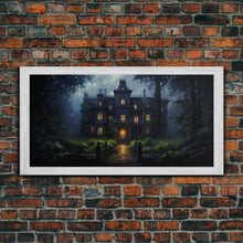 Load image into Gallery viewer, The Haunted House, Spooky Halloween Art, Haunted Victorian Mansion Framed Canvas Print, Horror Prints
