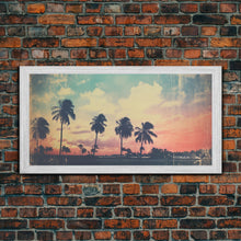 Load image into Gallery viewer, Distressed Old Photo Of Miami Beaches In the 1980s - Framed Canvas Print - Photography Print - Vaporwave Aesthetic Wall Art
