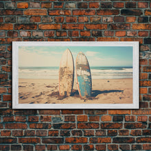 Carregar imagem no visualizador da galeria, Abandoned Surfboards On Miami Beaches In the 1980s - Framed Canvas Print - Photography Print - Vaporwave Aesthetic Wall Art
