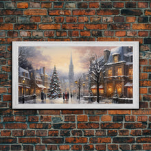 Cargar imagen en el visor de la galería, Christmas Village Winter Wonderland Canvas Print, Framed Wall Art, Christmas Decor, Retro Christmas Oil Painting, Christmas Art
