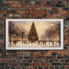 Carregar imagem no visualizador da galeria, Cute Christmas Village Art, Christmas Decor, Framed Canvas Print, Holiday Painting, Seasonal Decor, Christmas Tree Art Christmas Centerpiece

