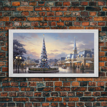 Cargar imagen en el visor de la galería, Christmas Decor Handmade, Framed Canvas Print, Beautiful Winter Wonderland Christmas Village, Christmas Tree Art
