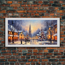 Cargar imagen en el visor de la galería, Christmas Centerpiece Wall Art - Framed Canvas Print - Winter Wonderland Victorian Village Decorated for Christmas Canvas Wall Art
