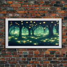Cargar imagen en el visor de la galería, Fireflies At Night In A Fantasy Forest,  Framed Ready To Hang Canvas Print, beautiful wall art, guest room decor
