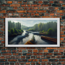 Cargar imagen en el visor de la galería, Flowing River wall decor, ready to hang canvas print wall art, blue river cabin art, lake house art
