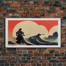 Load image into Gallery viewer, Japanese Samurai Fighting A Tidal Wave, ready to hang canvas print wall art, framed canvas wall art, mancave decor
