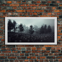 Load image into Gallery viewer, Creepy Haunted Cemetery, Spooky Halloween Art, Graveyard, ready to hang canvas print wall art, Black And White Art, Halloween Decor
