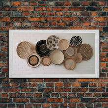 Load image into Gallery viewer, Basket Wall Decor Framed Canvas Print, Boho Wall Art, Wicker Round Bowl Art, Wicker Wall Art Print
