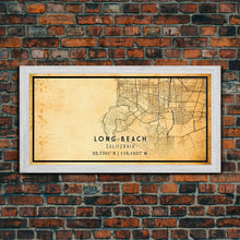 Load image into Gallery viewer, Long Beach map print poster or framed canvas | California map print poster canvas | Long Beach city map print poster canvas, distressed map
