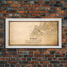 Load image into Gallery viewer, Dubai UAE map print poster or framed canvas, Dubai map print poster canvas, Dubai city map print poster canvas, Vintage Travel Art
