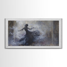 Carregar imagem no visualizador da galeria, Ballerina Dancing In The Fog, Framed Canvas Print, Halloween Decor, Macabre Dark Academia Wall Art
