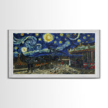 Load image into Gallery viewer, Spooky Haunted Carnival, Framed Canvas Print, Starry Night Inspired Spooky Season Wall Art, Halloween Prop
