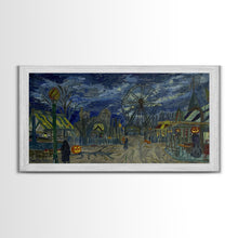 Load image into Gallery viewer, Spooky Haunted Carnival, Framed Canvas Print, Starry Night Inspired Spooky Season Wall Art, Halloween Prop

