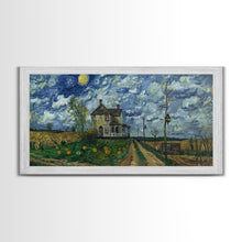 Load image into Gallery viewer, Haunted Countryside, Framed Canvas Print, Spooky Starry Night Inspired Halloween Wall Art
