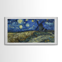 Load image into Gallery viewer, Starry Night Inspired Haunted Wind Mill, Framed Canvas Print, Spooky Halloween Wall Art
