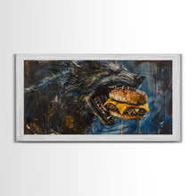 Carregar imagem no visualizador da galeria, Big Ol Werewolf Having A Cheese Burger - Framed Canvas Print - Funny Halloween Art
