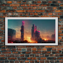 Cargar imagen en el visor de la galería, Cyberpunk Cityscape Dystopian City Futuristic Sunset Fine Art Print, Wall Art Print, Wall Décor, Wall Poster
