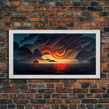 Carregar imagem no visualizador da galeria, Abstract art deco sunset canvas print, sunset over the vast ocean, living room art
