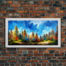 Carregar imagem no visualizador da galeria, Beautiful Forest Sunset Oil Painting Canvas Print, Blue Skies and Fall Trees, Autumn, Ready to hang gallery wrapped nature canvas print
