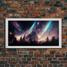 Carregar imagem no visualizador da galeria, Aurora Borealis Landscape Canvas Print, Mountains of Norway, cool wall art, unique wall art, mountain landscape wall art, space and stars
