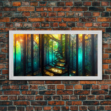 Cargar imagen en el visor de la galería, Fantasy wall art, canvas print, magical forest, fantasy landscape art, ready to hang wall art, bioluminescent glowing fantasy wall decor
