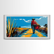 Load image into Gallery viewer, Cowboy Walking Down Desert Road, Perfect Minimalist Art, Framed Canvas Print, Boho Living Room Decor, Western Home Decoration
