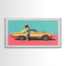 Load image into Gallery viewer, Bold Cowgirl Posing with Yellow Car, Pop Art Framed Canvas Print for Living Room, Ideal Bedroom Wall Art, Unique Home Decor

