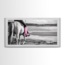 Carregar imagem no visualizador da galeria, Beach Horseback Rider with Pink Boots, Delightful Framed Canvas Print, Ideal for Living Room or Bedroom Wall Art
