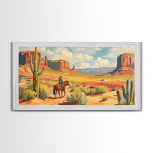 Load image into Gallery viewer, Cowboy in Desert Valley, Framed Canvas Print for Rustic Living Room Decor, Western Art for Home and Bedroom Decoration
