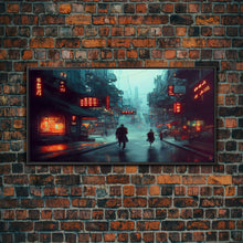 Load image into Gallery viewer, Cyberpunk City, Bladerunner Vibes Dystopian Cityscape, Wall Decor, Ready To Hang Framed Canvas Print, Oversize Wall Art
