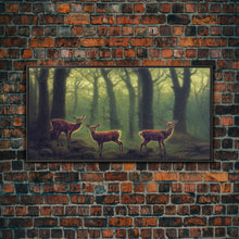Load image into Gallery viewer, Does in a majestic forest, whitetail deer art, framed canvas print, ready to hang framed wall art
